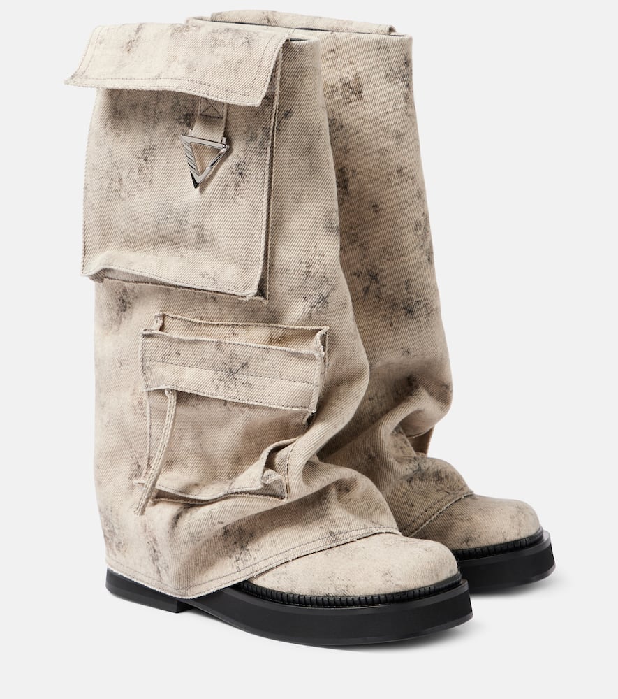 Attico Robin Canvas Mid-calf Boots In Beige