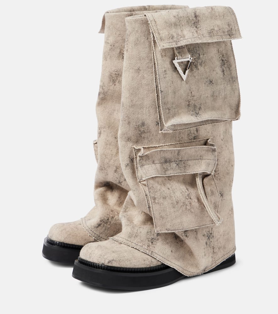 Attico Robin Canvas Mid-calf Boots In Beige