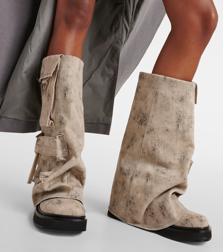 Attico Robin Canvas Mid-calf Boots In Beige