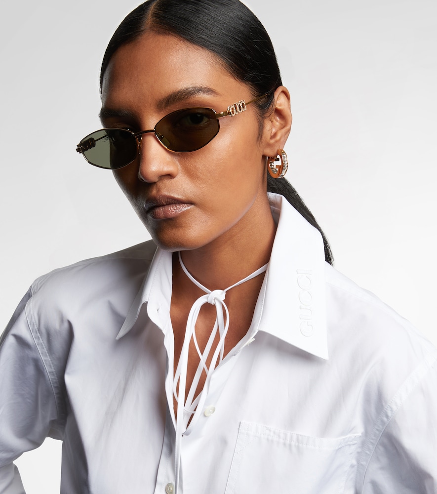  Gucci Gucci Logo Embellished Oval Sunglasses 