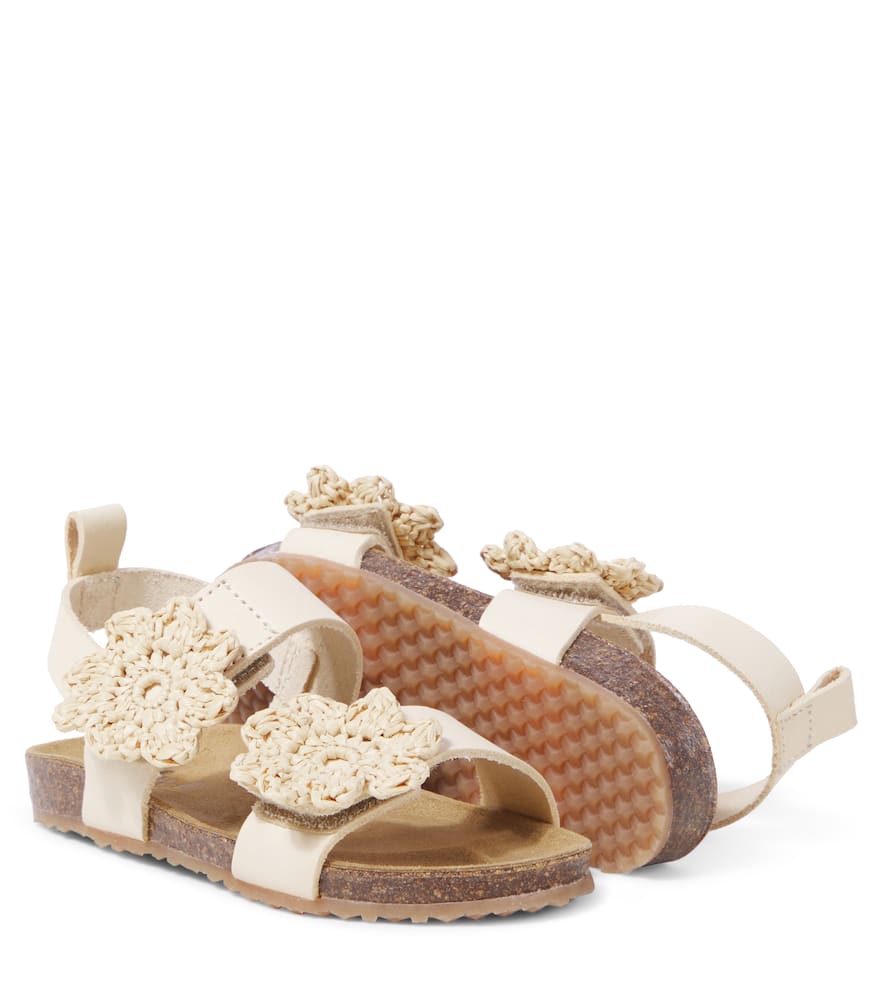 Shop Pèpè Floral-appliqué Leather Sandals In White