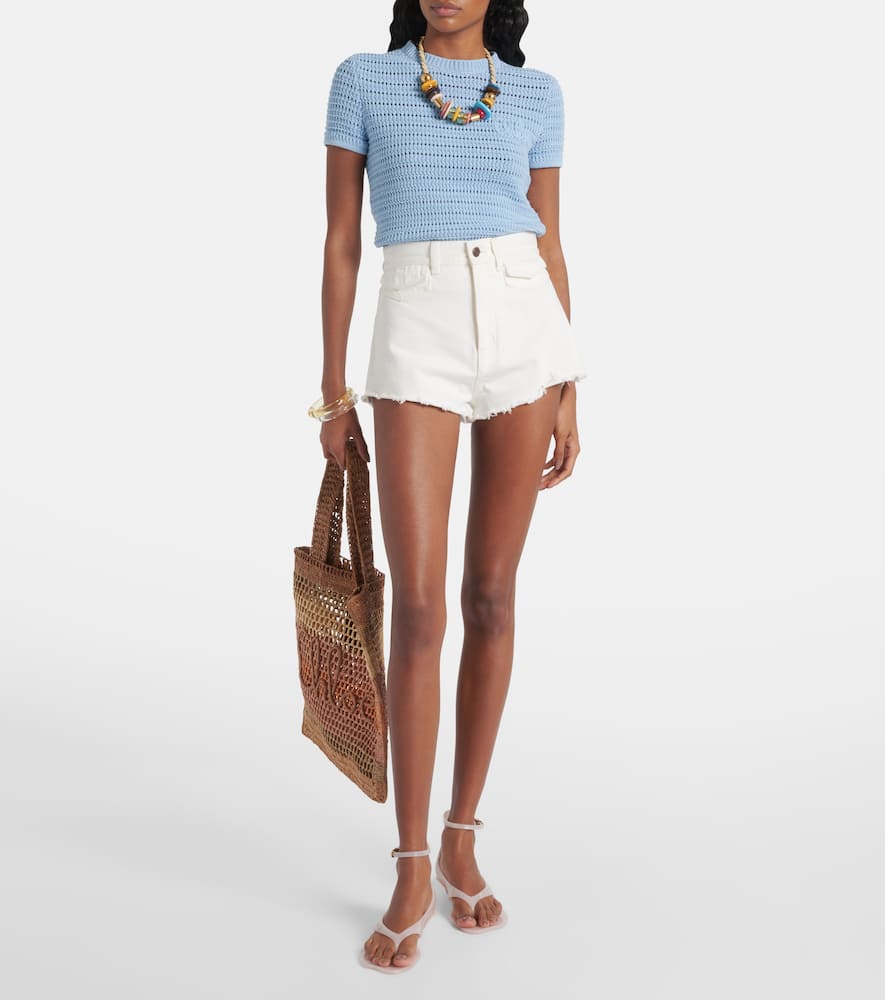 Chloé Embroidered Crocheted Cotton T-shirt In Blue