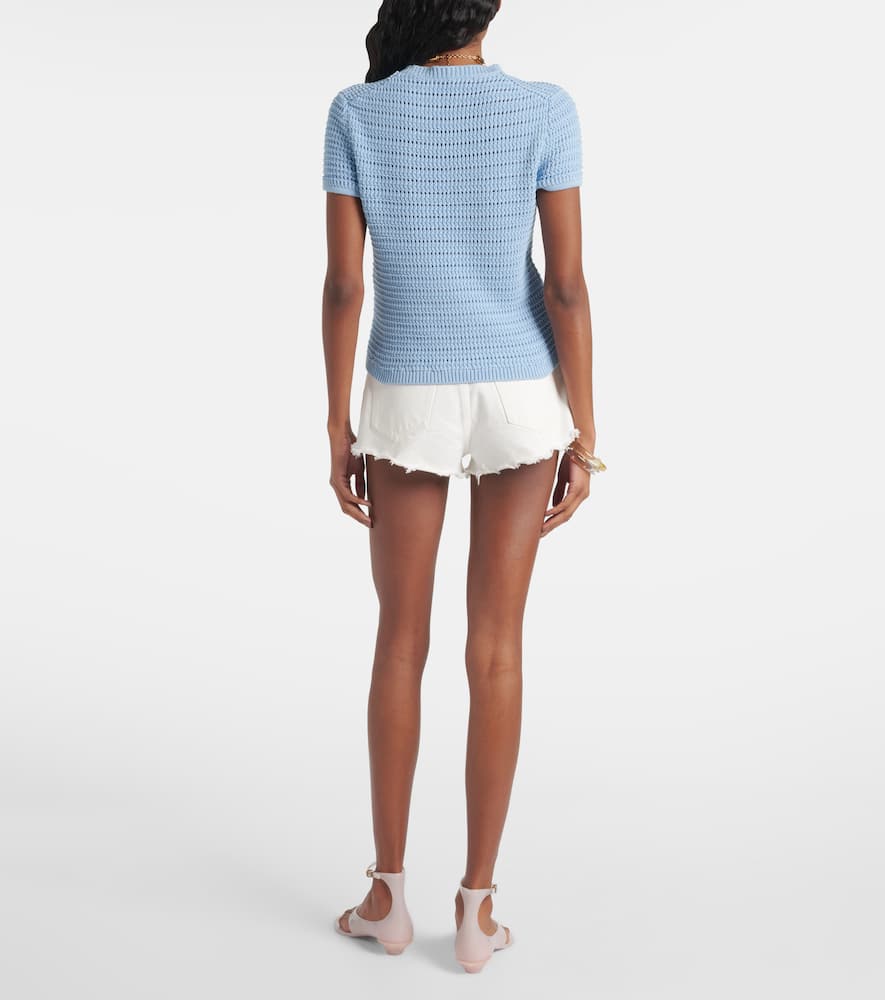 Chloé Embroidered Crocheted Cotton T-shirt In Blue