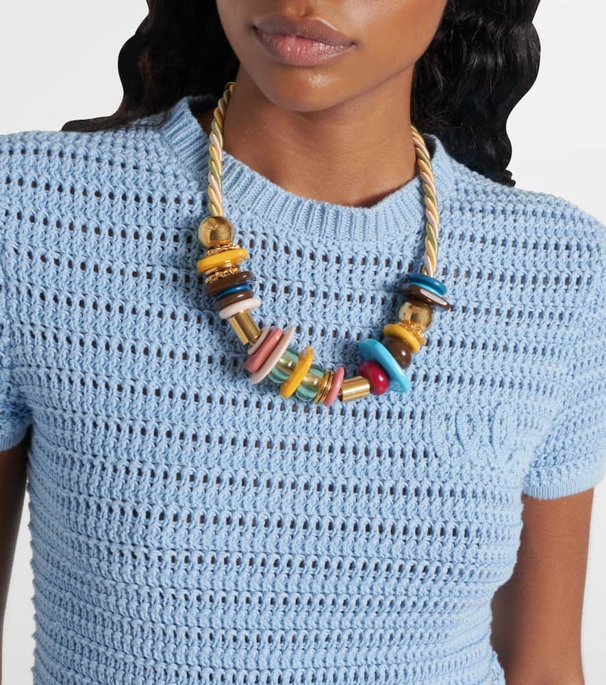 Chloé Embroidered Crocheted Cotton T-shirt In Blue