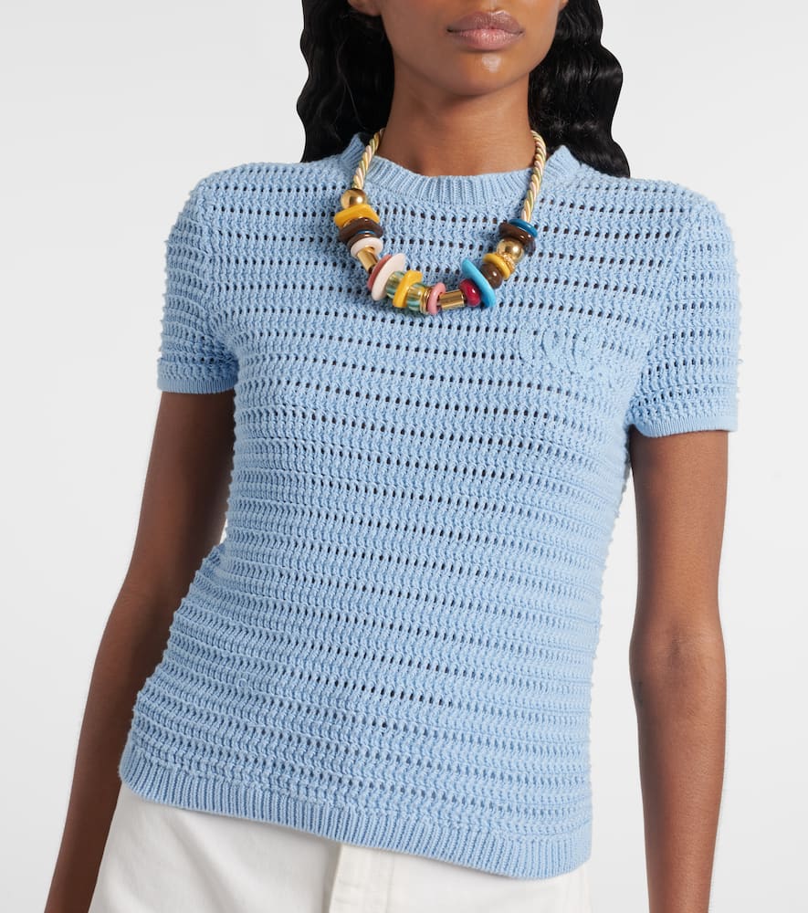 Chloé Embroidered Crocheted Cotton T-shirt In Blue
