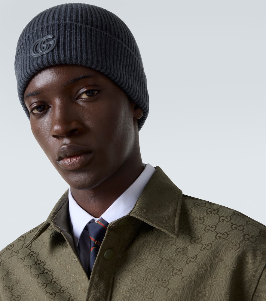 Gucci Double G Ribbed-knit Cashmere Beanie In Gray