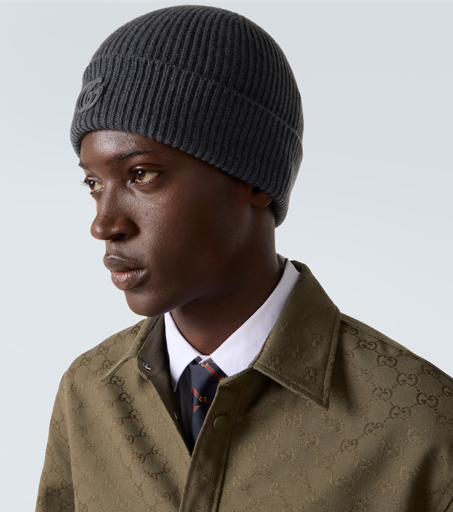 Gucci Double G Ribbed-knit Cashmere Beanie In Gray