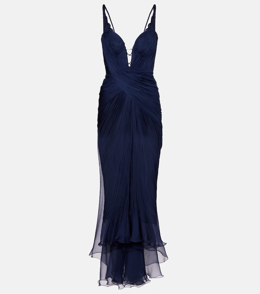 Maria Lucia Hohan Corinna Draped Silk Gown In Blue