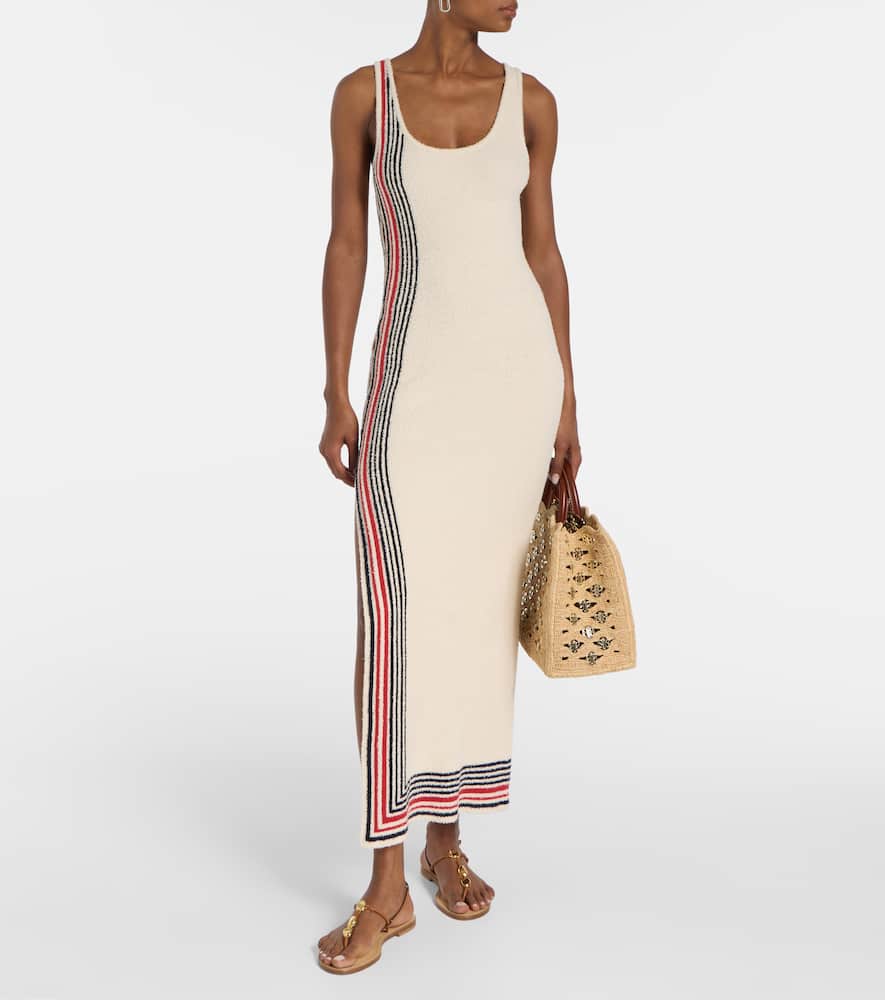 Shop Rabanne Striped Cotton-blend Terry Midi Dress