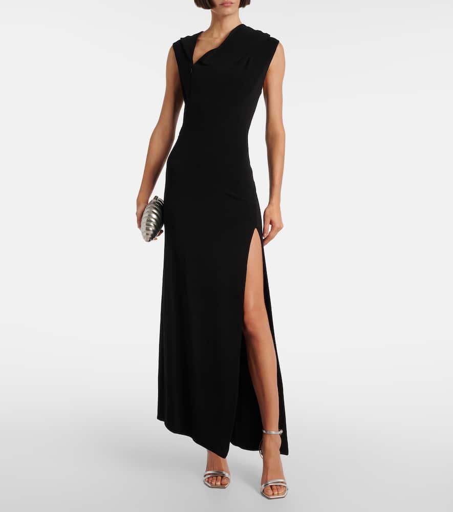 Mugler Asymmetric Jersey Gown In Black