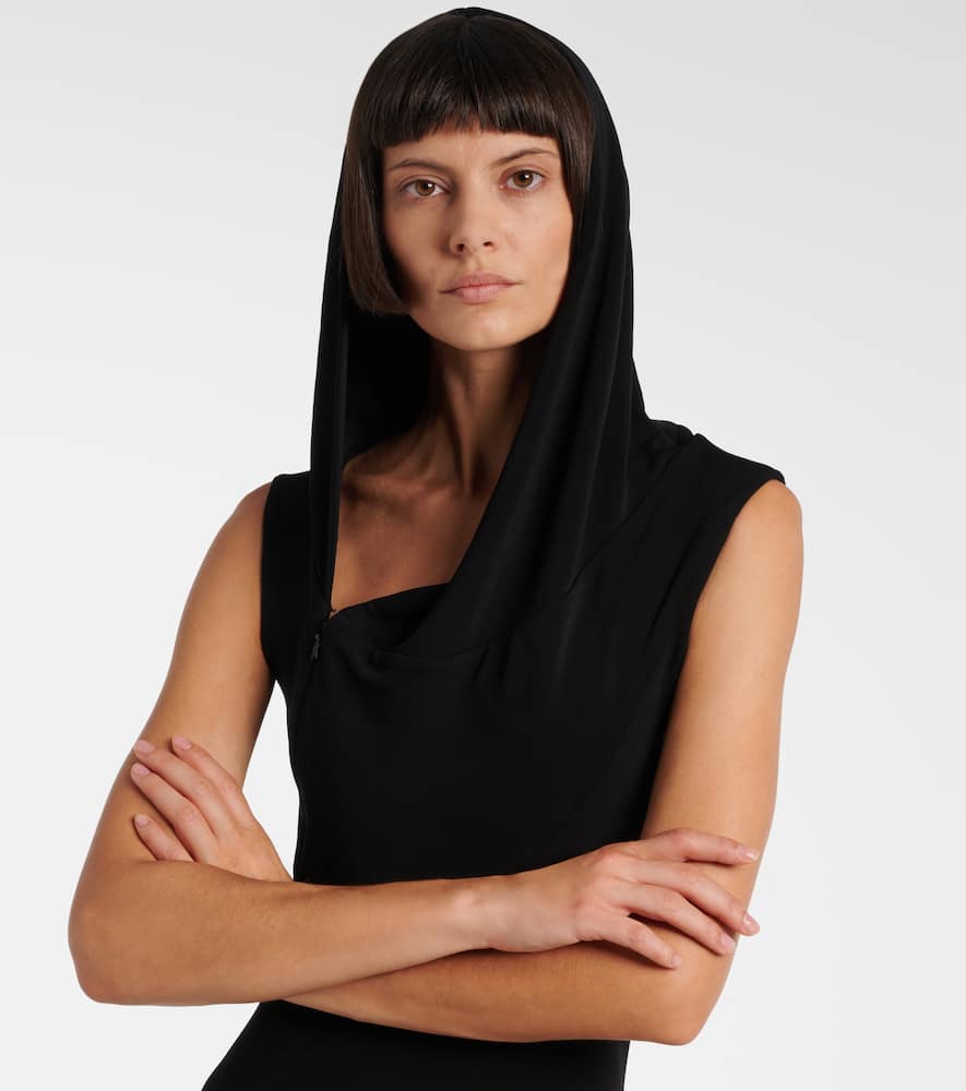 Mugler Asymmetric Jersey Gown In Black