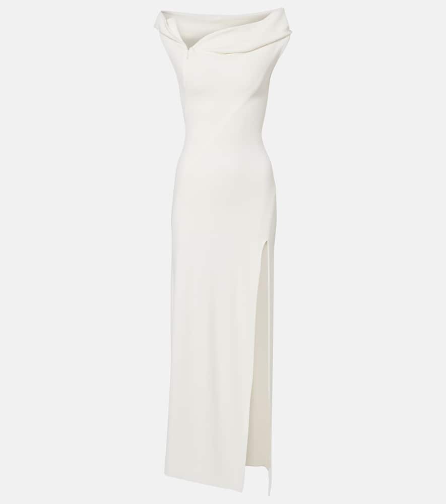 Mugler Hooded Asymmetric Jersey Gown In White
