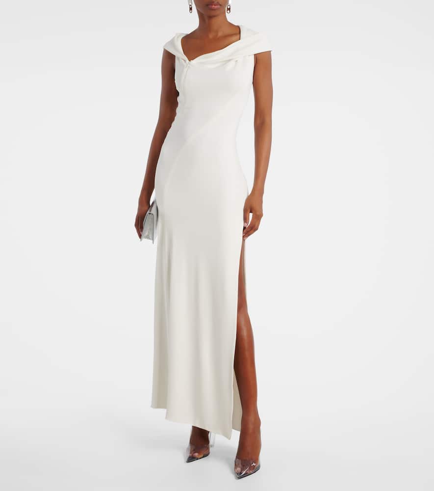 Mugler Hooded Asymmetric Jersey Gown In White