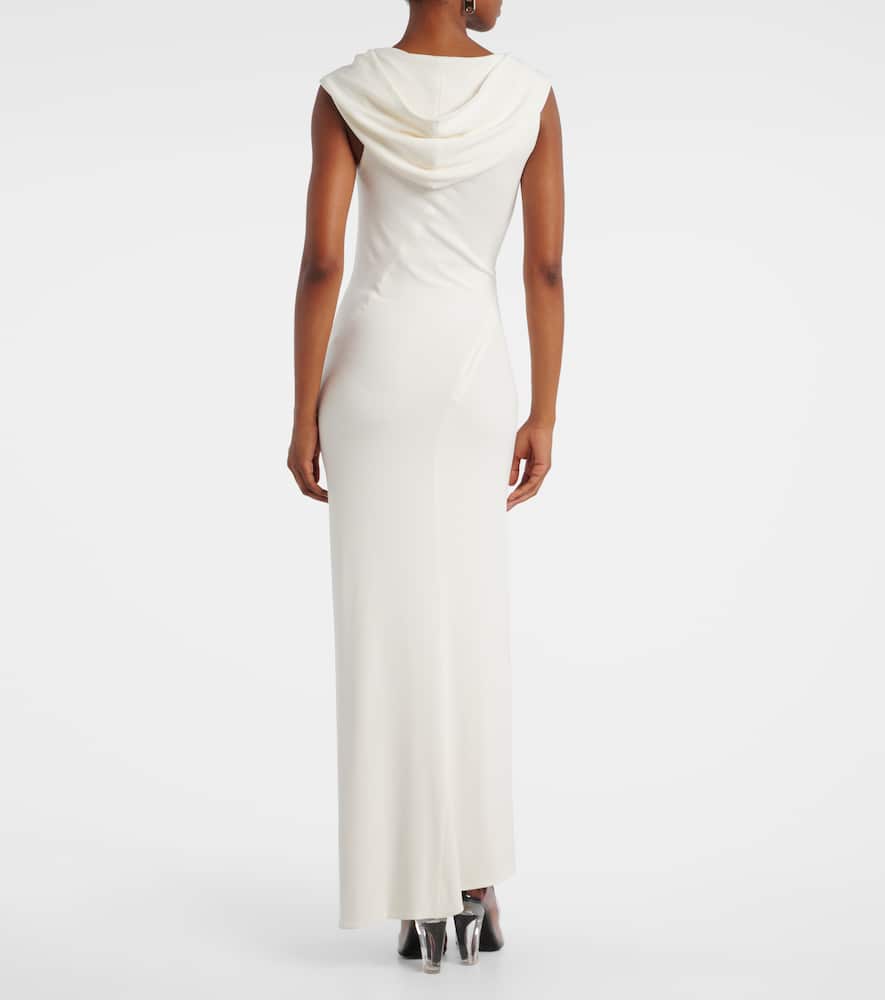 Mugler Hooded Asymmetric Jersey Gown In White
