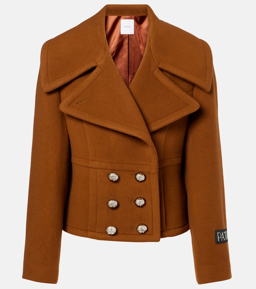 Patou Lapels Cropped Double-breasted Buttoned Coat In Brown