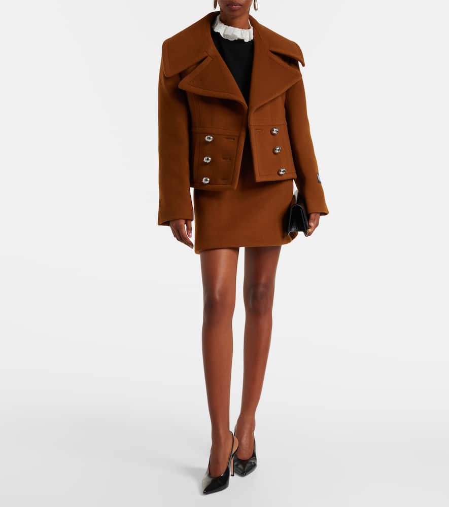 Patou Lapels Cropped Double-breasted Buttoned Coat In Brown