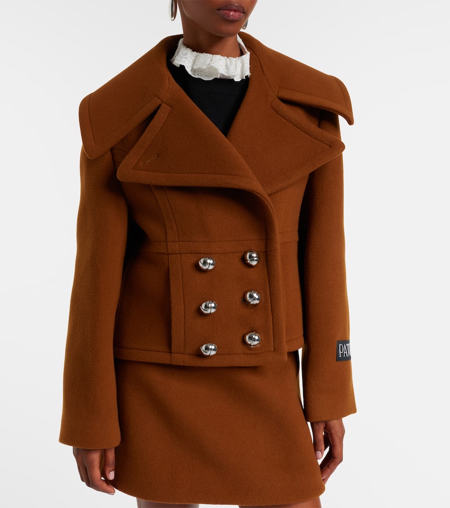 Patou Lapels Cropped Double-breasted Buttoned Coat In Brown