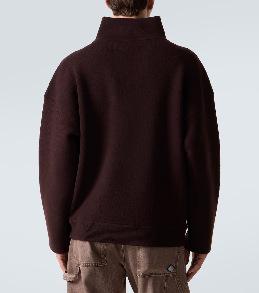 Bottega Veneta Chunky Compact Wool Blend V-neck Sweater In Brown