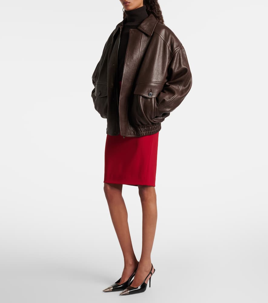 Saint Laurent Long Sleeve Leather Jacket In Brown