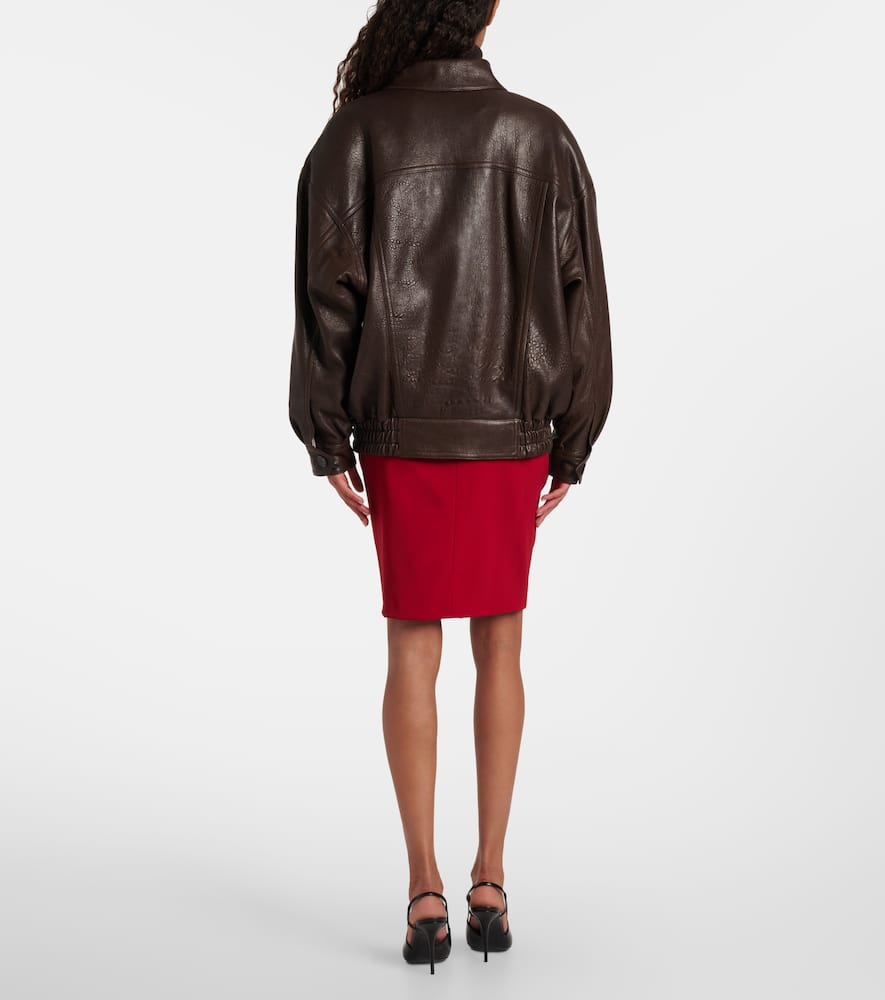 Saint Laurent Long Sleeve Leather Jacket In Brown