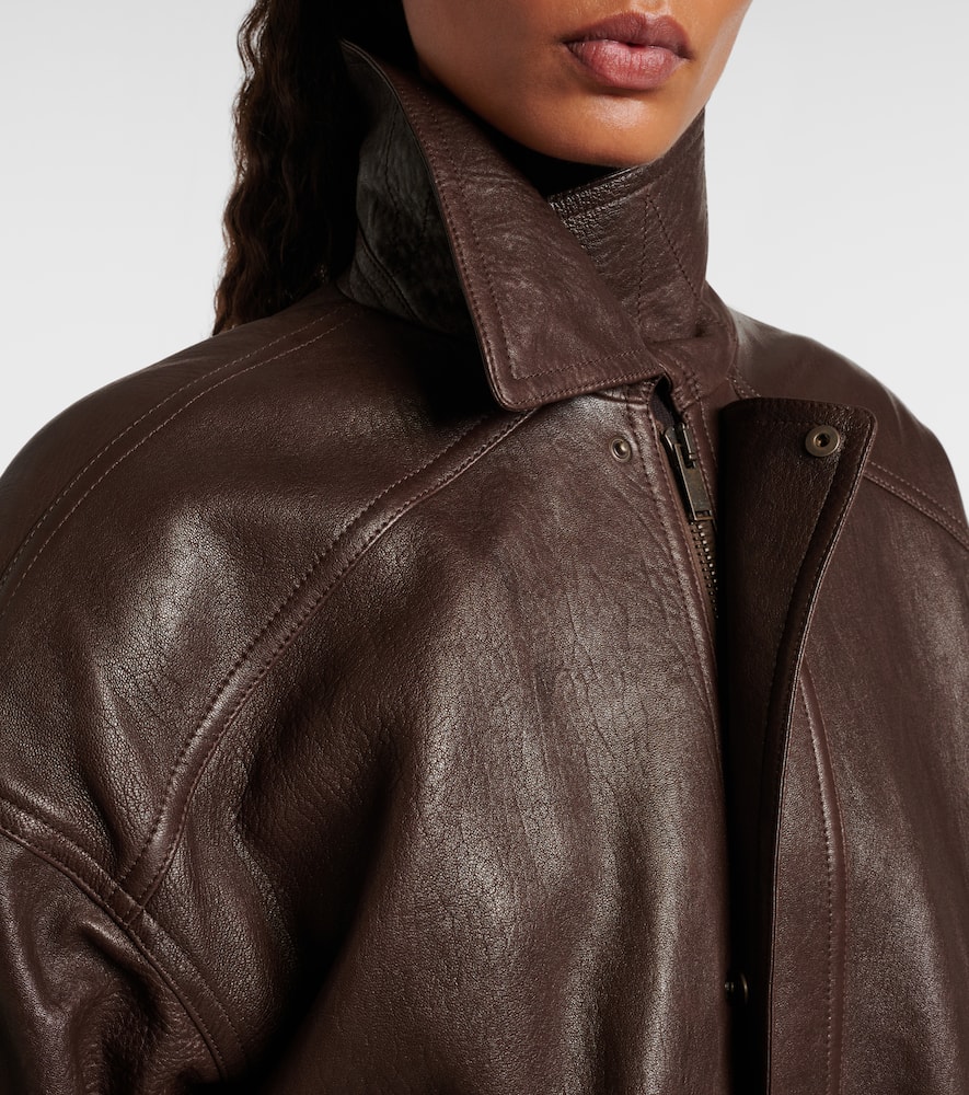 Saint Laurent Long Sleeve Leather Jacket In Brown