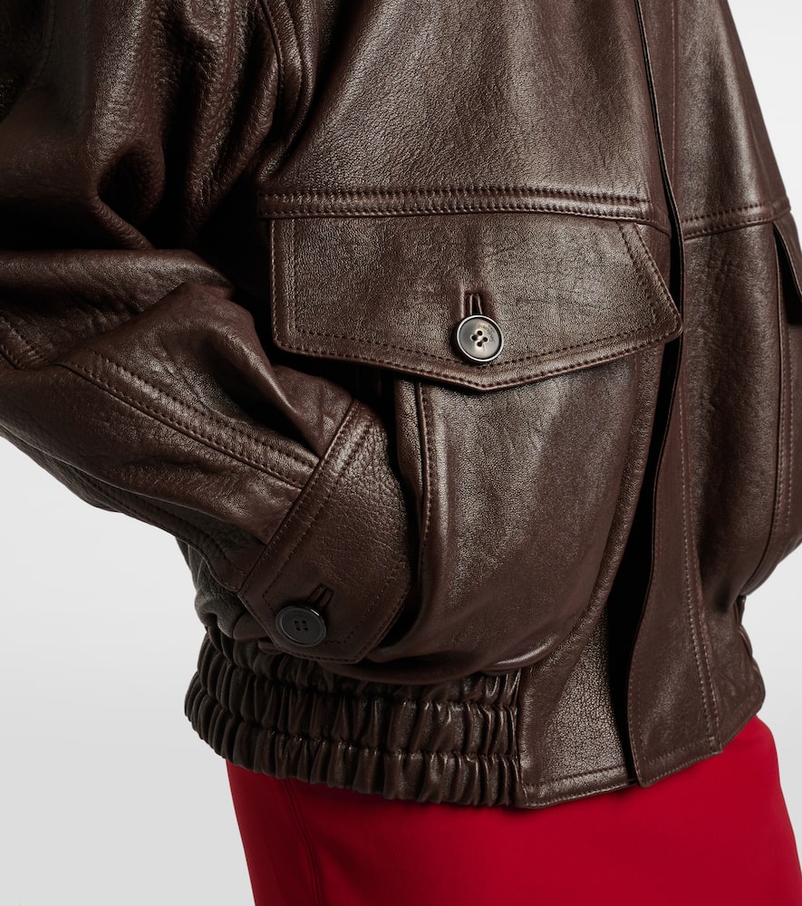 Saint Laurent Long Sleeve Leather Jacket In Brown