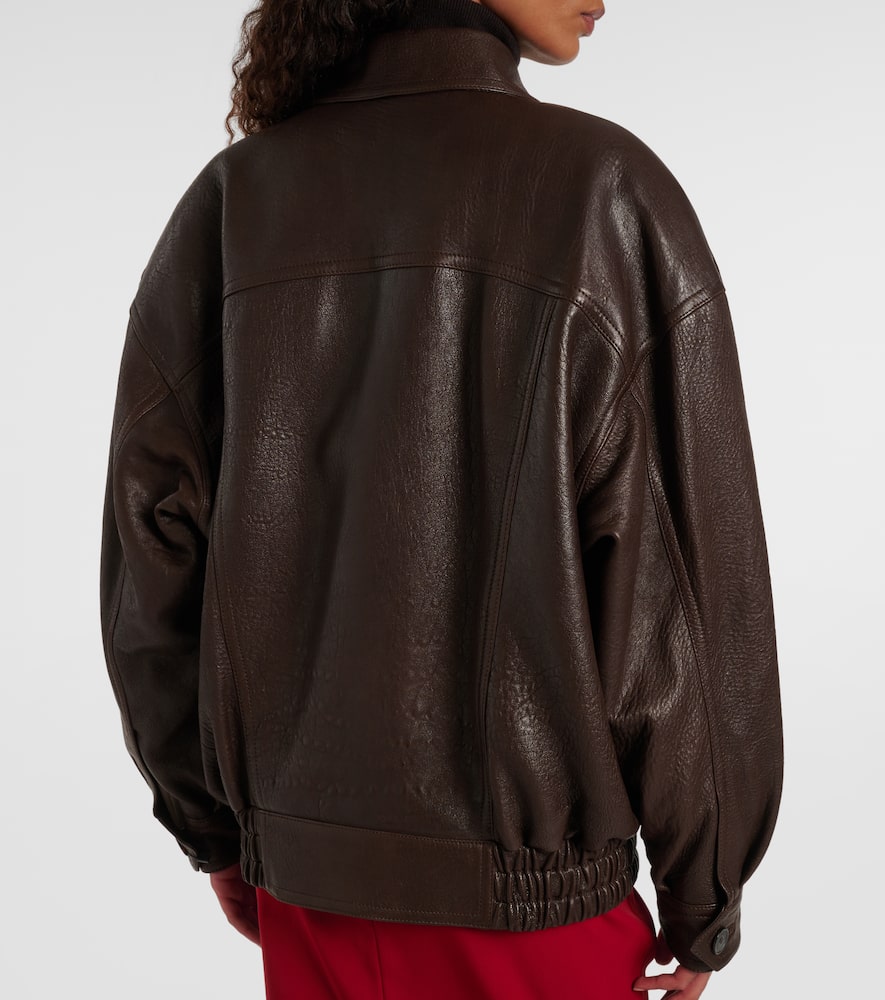 Saint Laurent Long Sleeve Leather Jacket In Brown