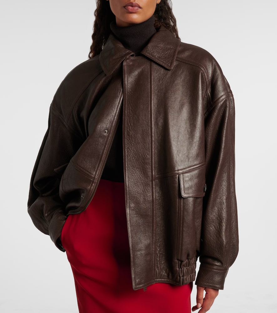 Saint Laurent Long Sleeve Leather Jacket In Brown