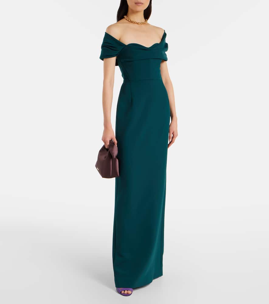 Carolina Herrera Floral Off-shoulder Crêpe Gown In Green
