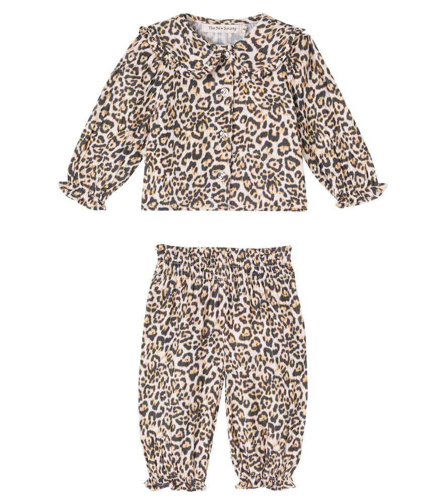 The New Society Baby Nelia Cotton Blouse And Pants Set In Brown