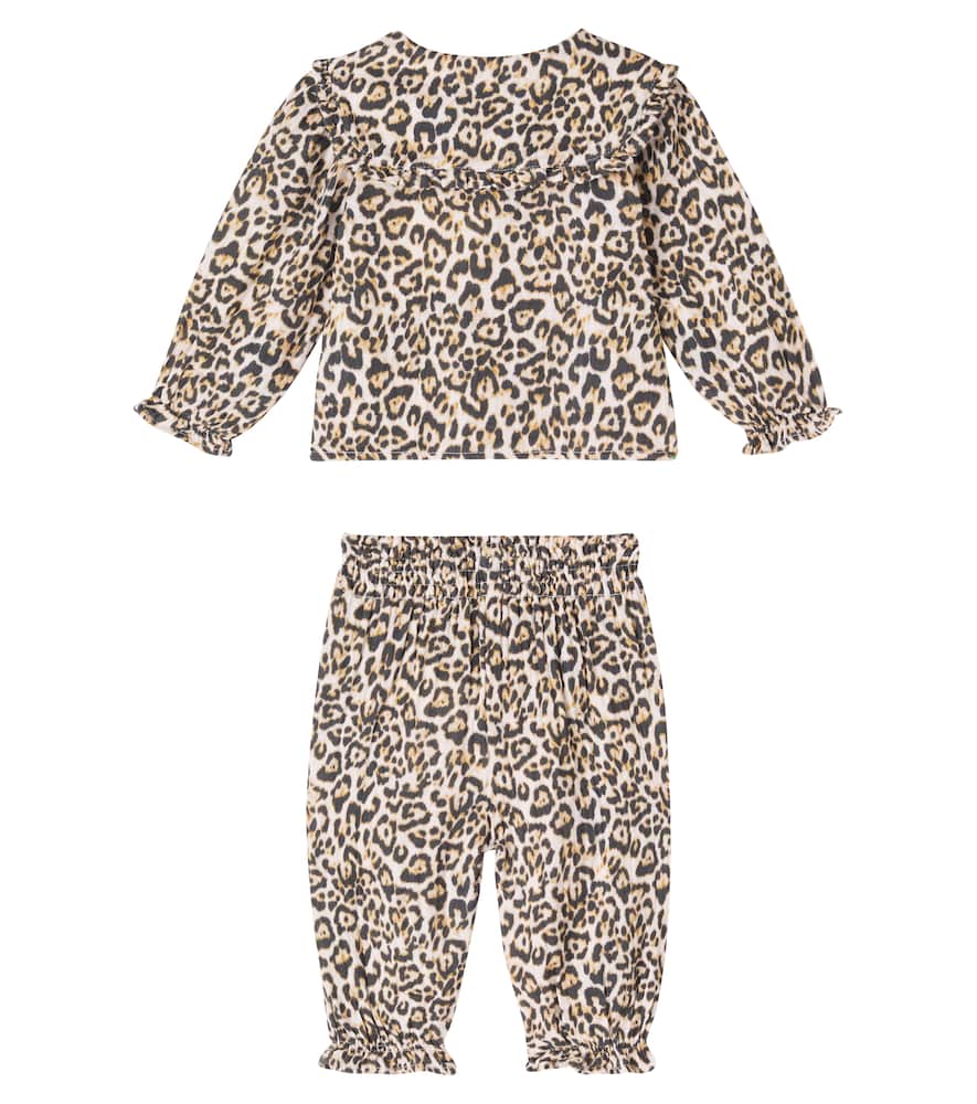 The New Society Baby Nelia Cotton Blouse And Pants Set In Brown