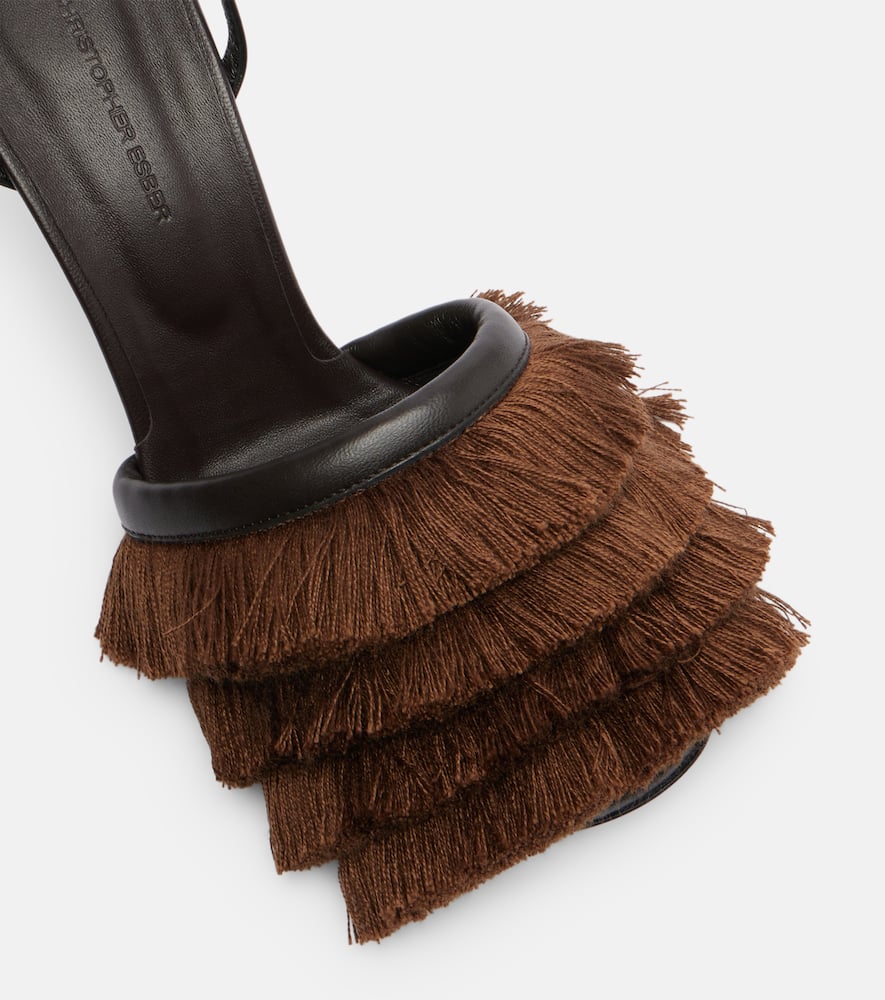 Christopher Esber Castanet Fringed Leather Sandals In Brown
