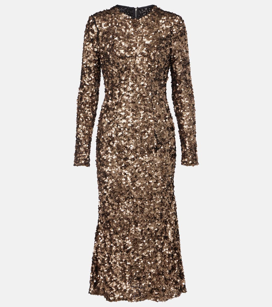 Dolce & Gabbana Sequined Midi Dress In Brown