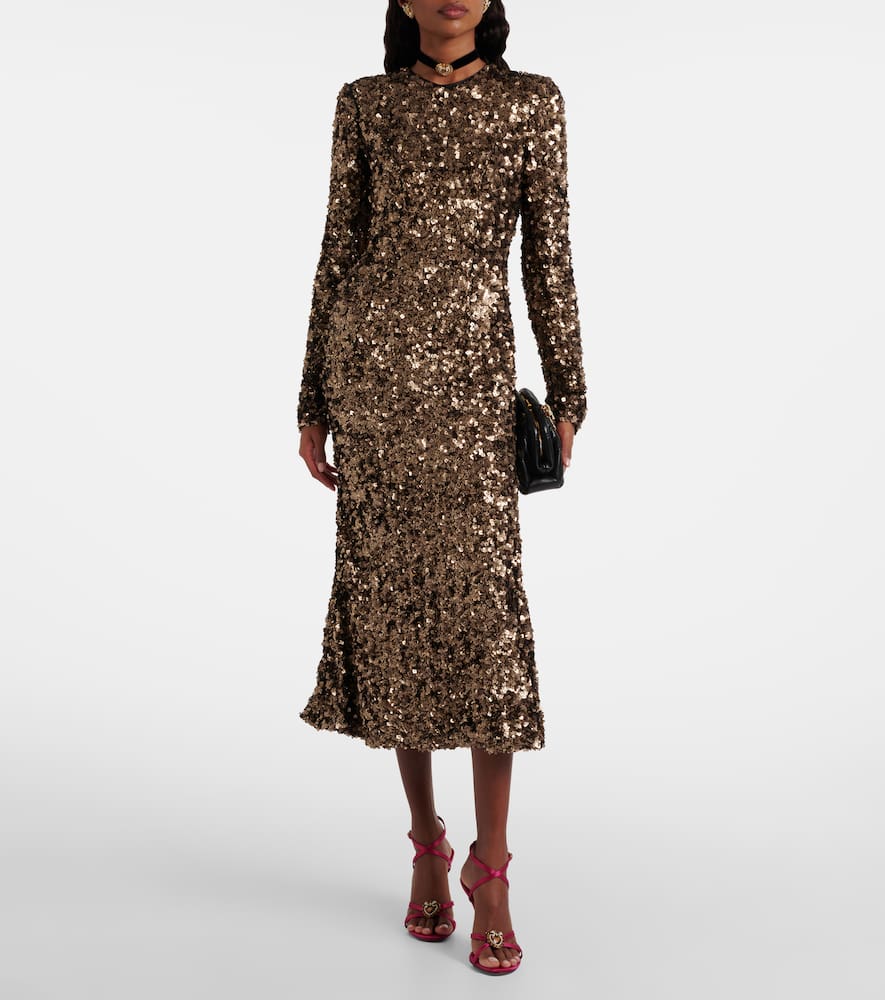 Dolce & Gabbana Sequined Midi Dress In Brown