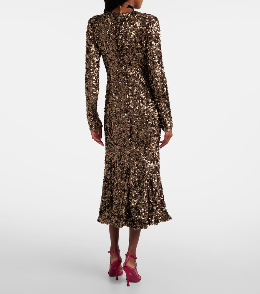 Dolce & Gabbana Sequined Midi Dress In Brown