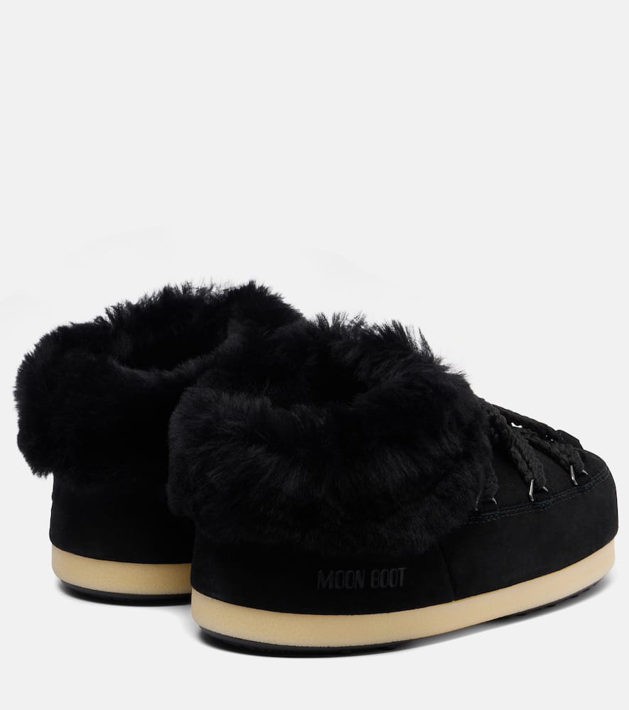 Moon Boot Evx Shearling-trimmed Suede Mules In Black
