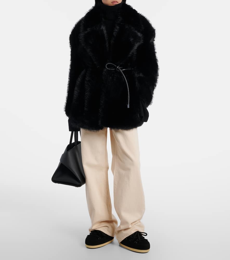 Moon Boot Evx Shearling-trimmed Suede Mules In Black
