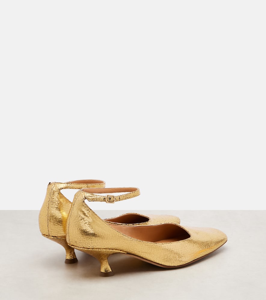 Calvin Klein Anna Metallic Leather Pumps In Gold