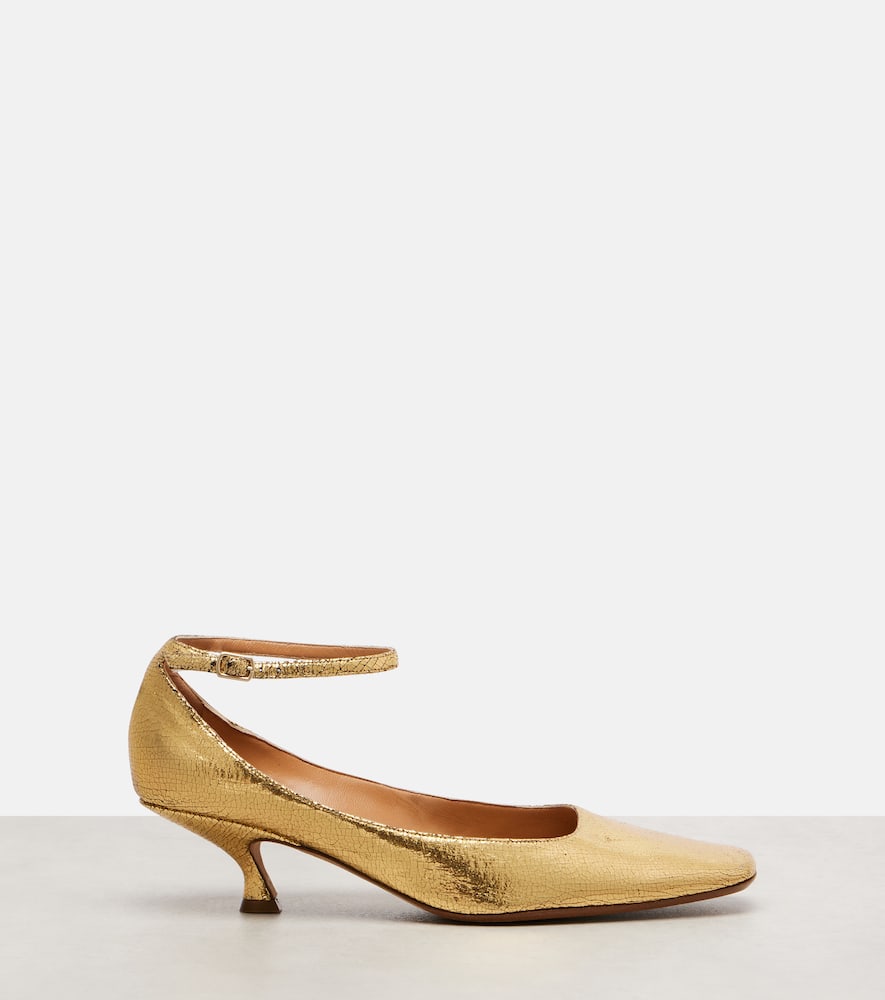Calvin Klein Anna Metallic Leather Pumps In Gold