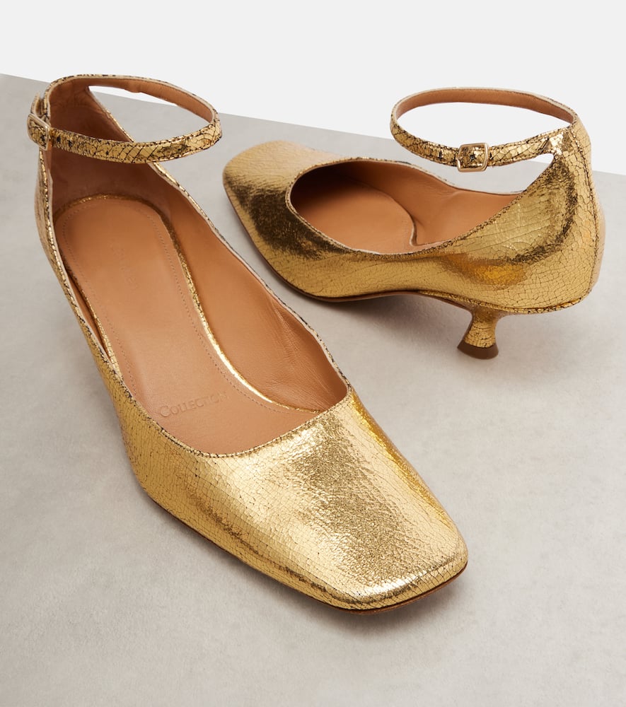 Calvin Klein Anna Metallic Leather Pumps In Gold