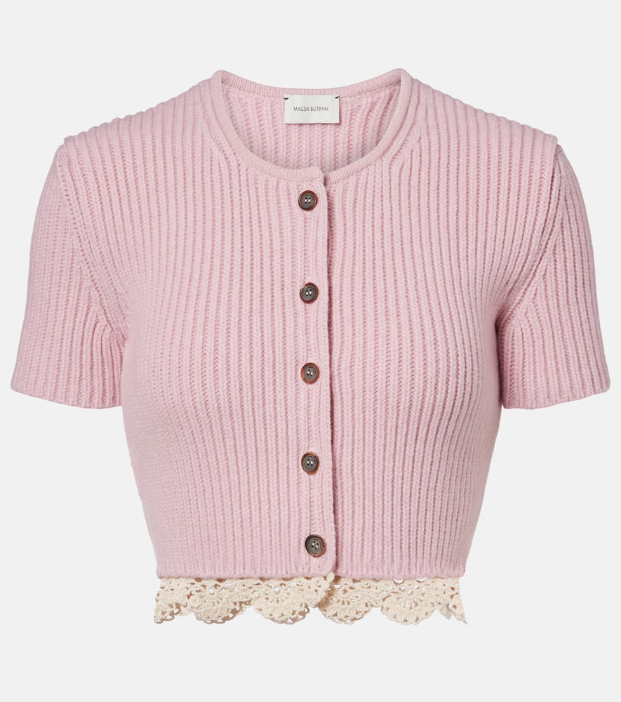 Top in cashmere con finiture in crochet
