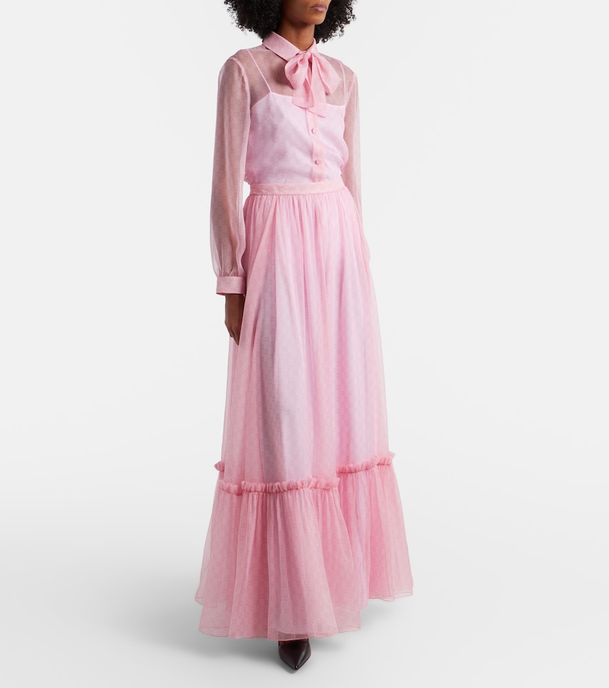 Gucci GG tie-neck printed chiffon shirt