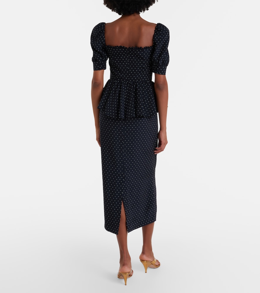  Alessandra Rich Alessandra Rich Polka-dot Peplum Silk Midi Dress 