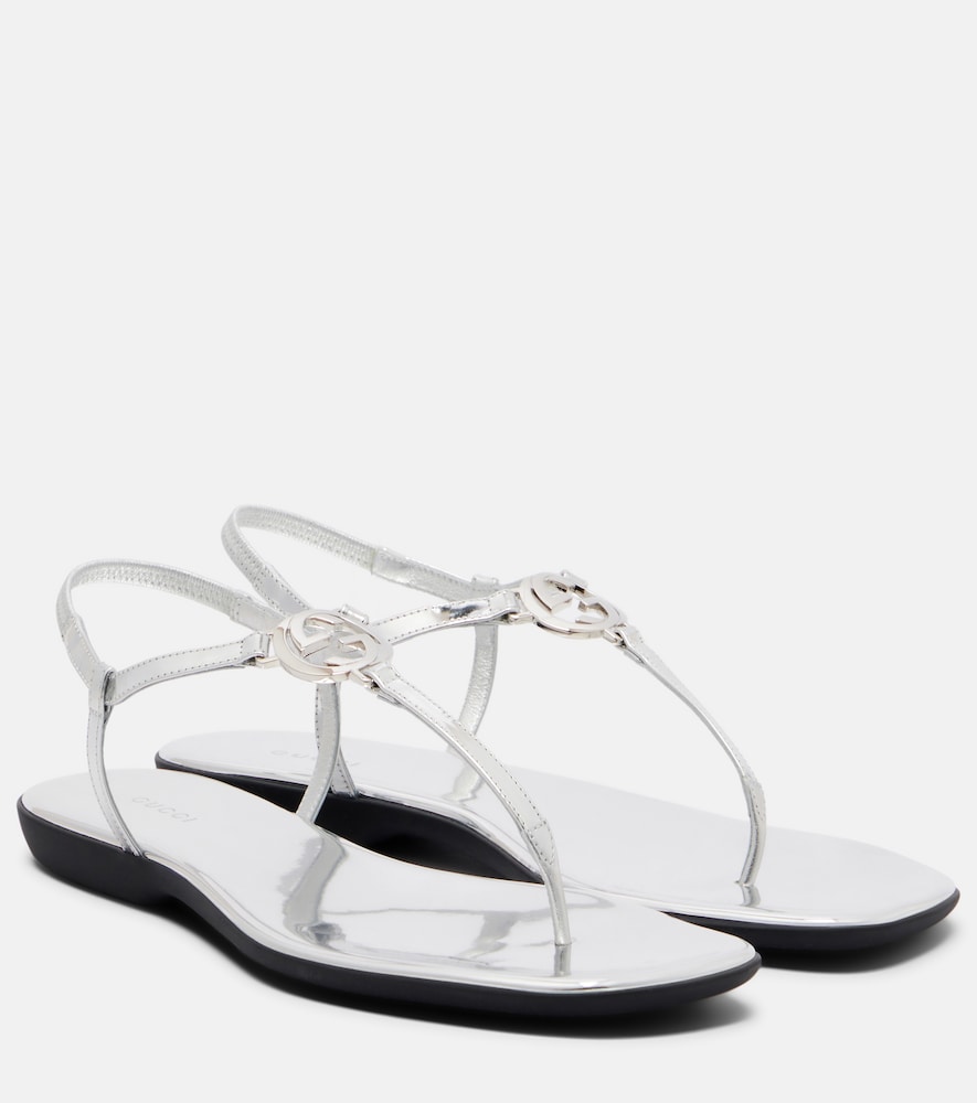 Sandalen Interlocking G aus Metallic-Leder