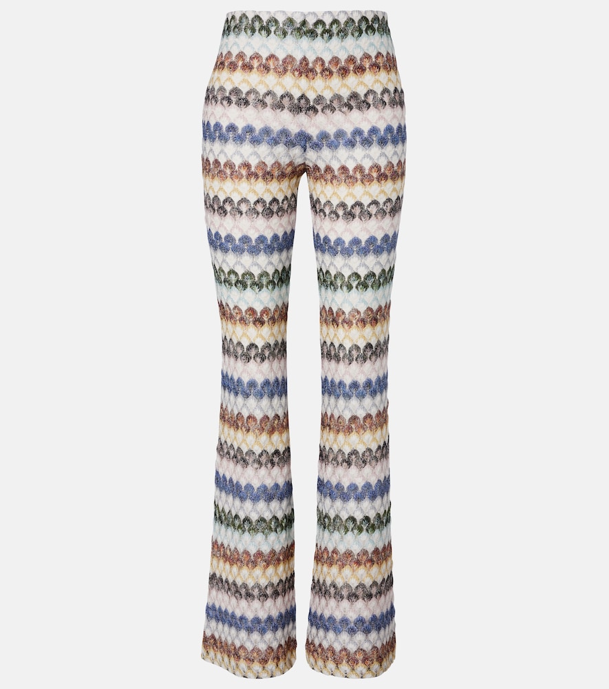 Pantaloni flared in maglia lamÃ©