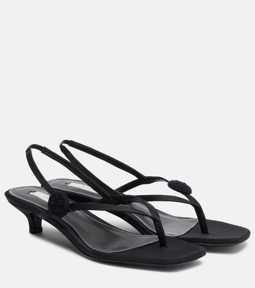 Totême Floral-appliqué Suede Slingback Sandals In Black