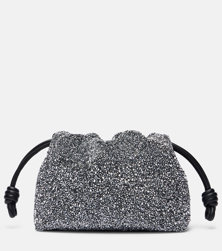 Loewe Flamenco Mini Beaded Clutch In Silver
