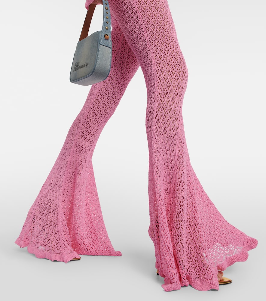 Shop Blumarine Crochet Flared Pants In Bubblegum