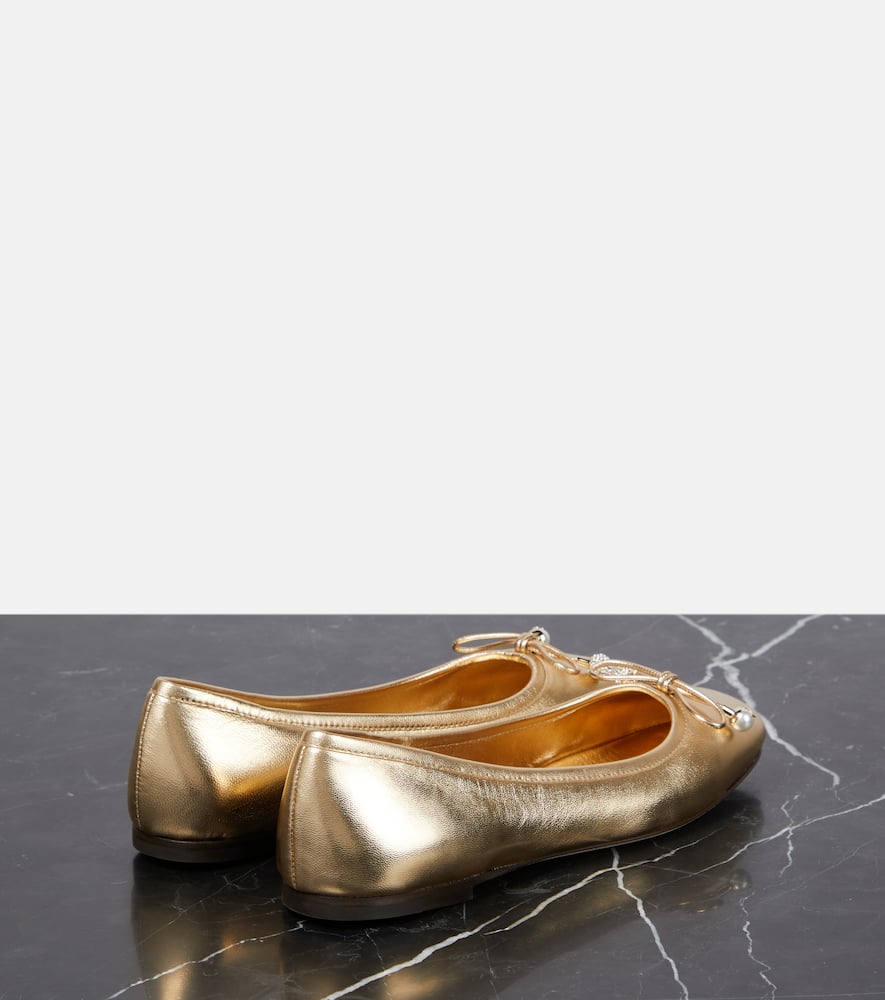 Shop Jimmy Choo Elme Metallic Leather Ballet Flats In Gold