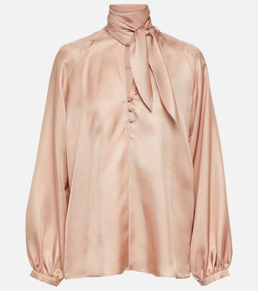 Max Mara Bow-embellished Silk Blouse In Pink